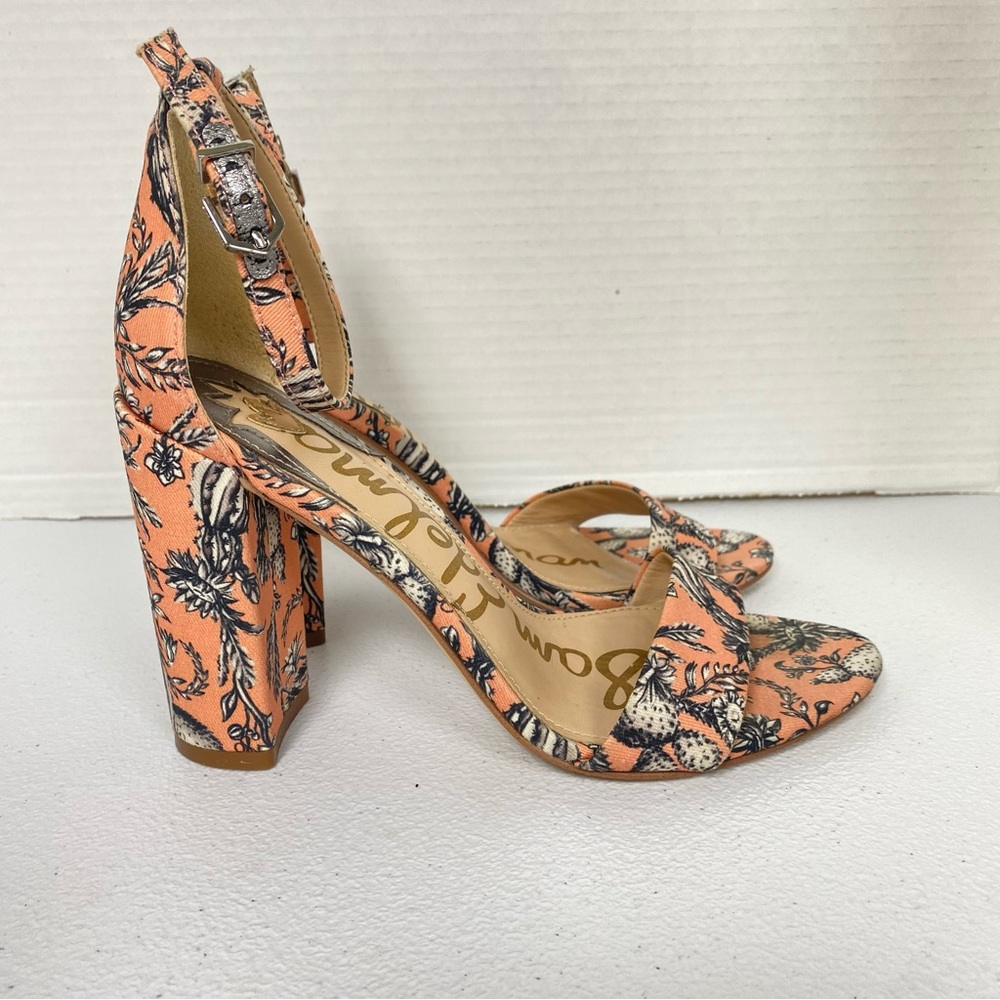 Sam Edelman Yaro Sandals Women’s 6.5M Peach Block Heel Ankle Strap Open Toe